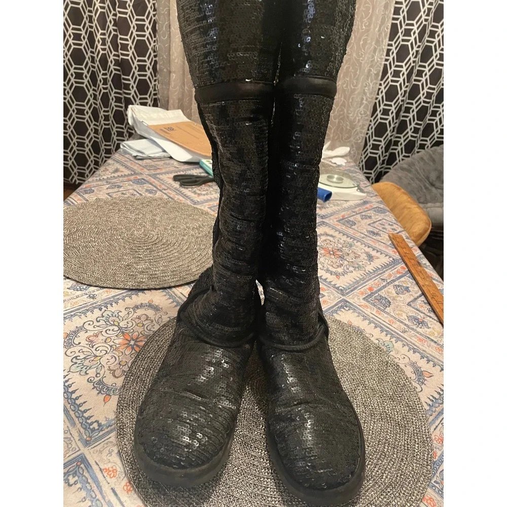 UGG Australia Classic Tall Sparkle Black Sequin Boots 3172 Womens 8